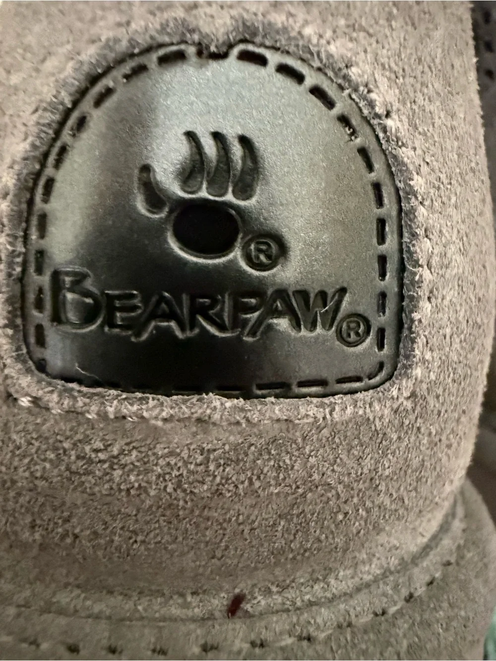 BearPaw Clara Gray Suede Shearling Boots with Back Buckles
